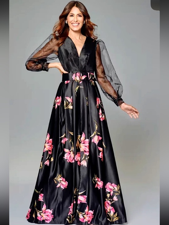 Betsy & Adam Dresses & Skirts - Betsy & Adam Organza-Sleeve Floral Belted Gown *Flawed *Size 8